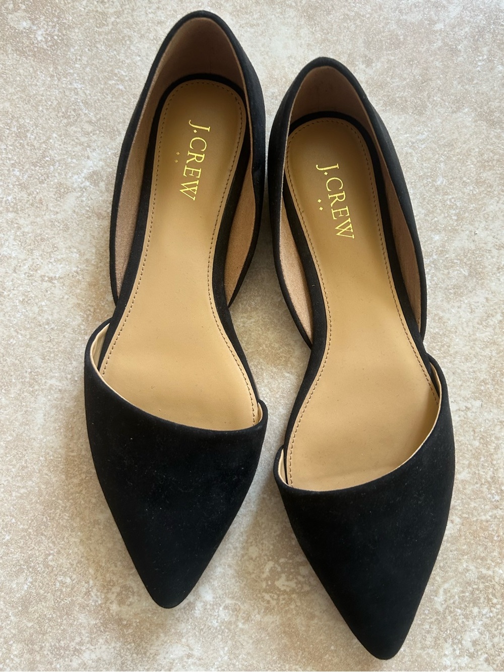 J. Crew Black Suede Pointed-Toe D'Orsay Flats